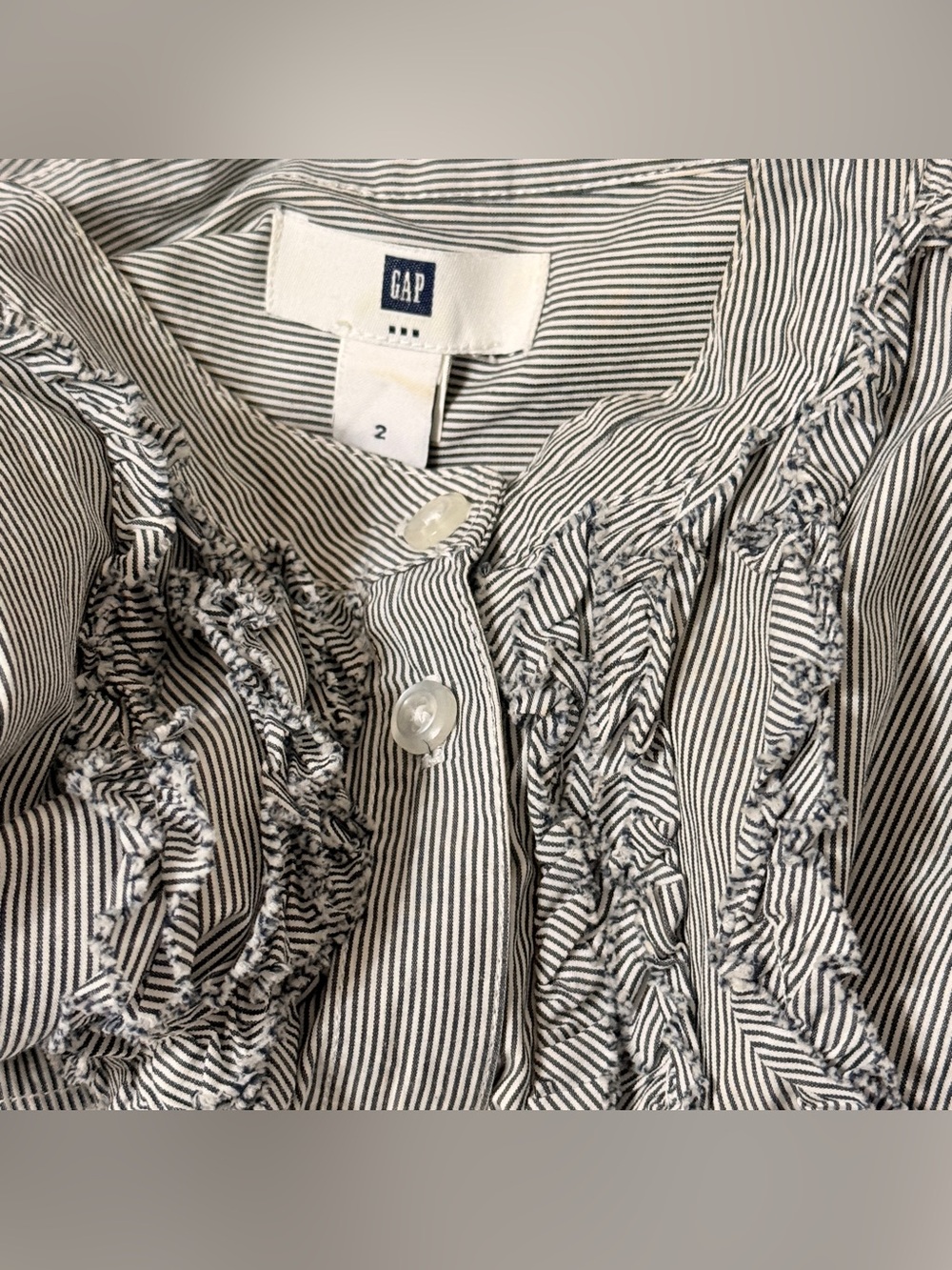 GAP Ruffled Cotton Chambray Button Down Striped Midi Dress 2 - Picture 5 of 6